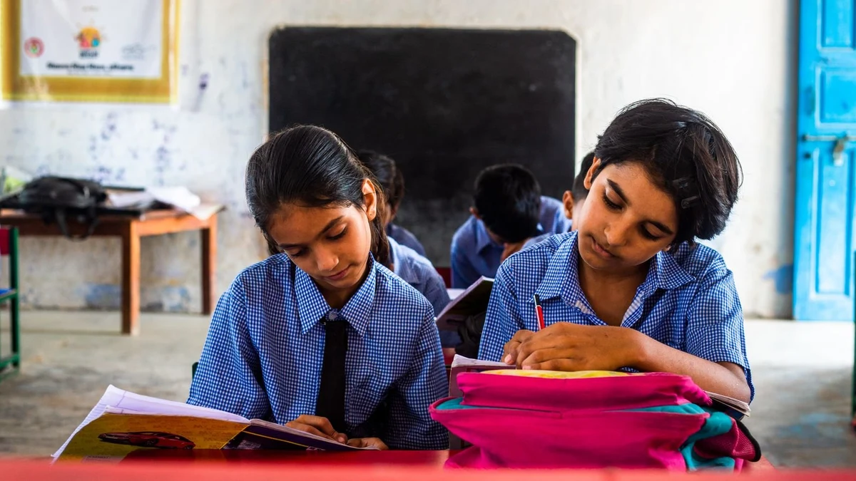 Indian classroom students in a New Sainik School-style classroom